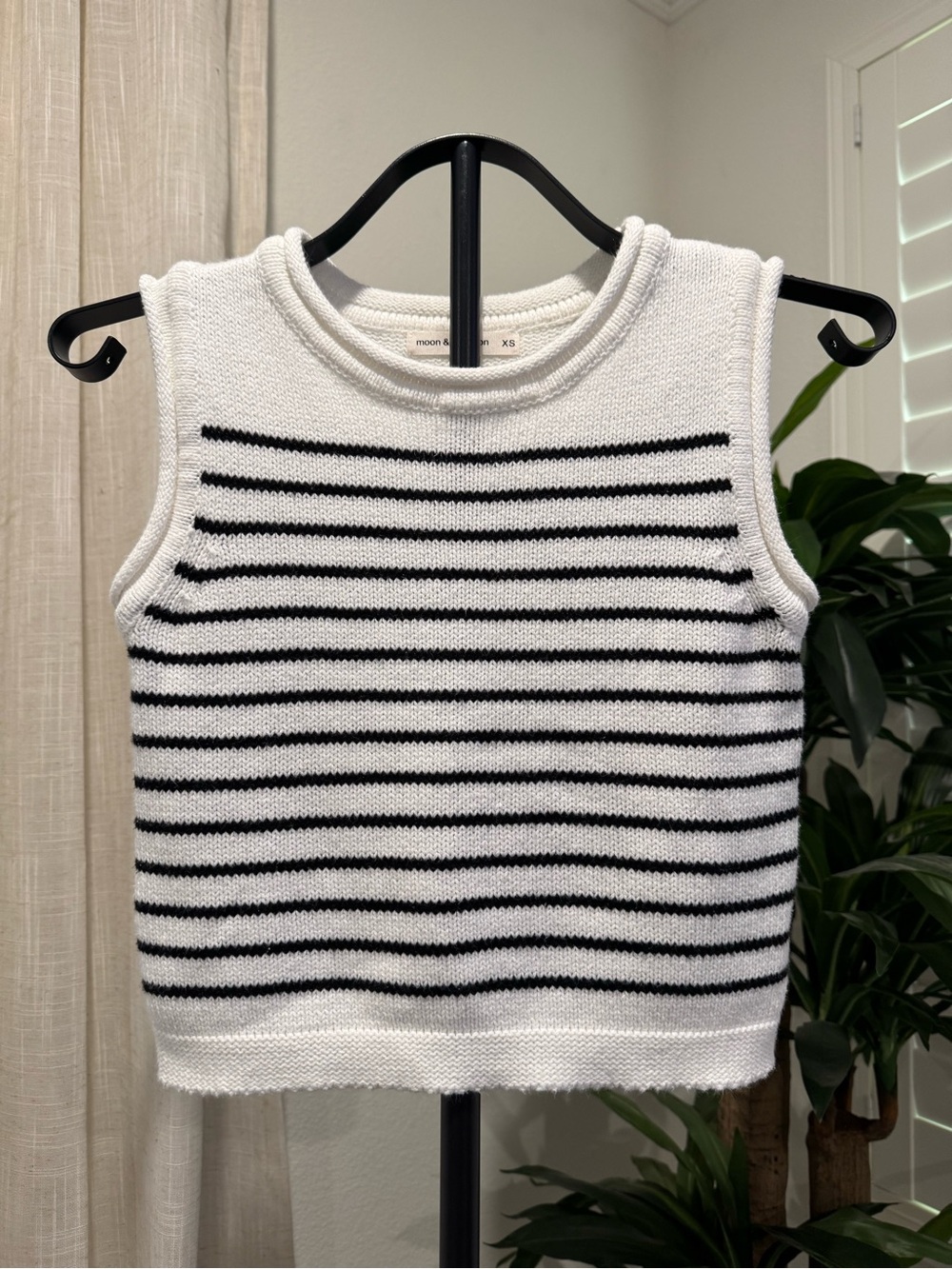 moon & madison White and Black Striped Knit Tank